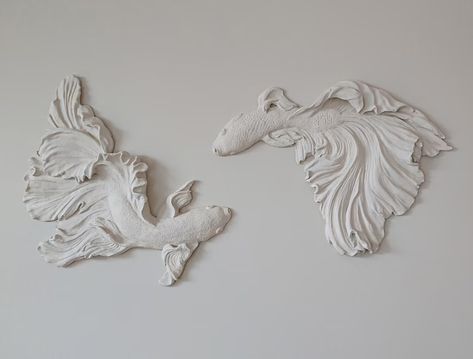 Wall sculpture decor with 2 fish Plaster wall art | Etsy Plaster Of Paris Sculpture, Paris Sculpture, Sculpture Decor, Plaster Sculpture, Wall Texture Design, Plaster Wall Art, Plaster Of Paris, Wall Art Etsy, Plaster Art