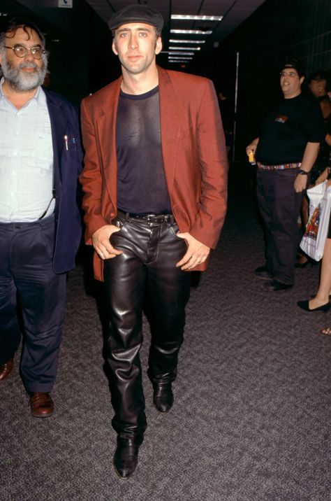 Nicolas Cage, Our Inspirational Leather Daddy Leather Daddy, Nic Cage, Levi 501s, Best Leather Jackets, Leather Pants Outfit, Pants Outfit Men, Mens Leather Pants, Lycra Men, Classy Outfits Men