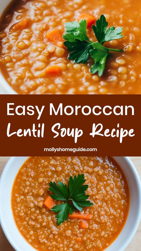 Warm up with a comforting bowl of Moroccan lentil soup tonight! Packed with flavorful spices and nutritious ingredients, this hearty soup is perfect for chilly evenings. Try this easy recipe for a delicious homemade meal that will satisfy your cravings and brighten up your day. Enjoy the exotic aroma and rich flavors of Moroccan cuisine right in your own kitchen with this simple yet delicious dish. Moroccan Soup Recipes, Persian Soup, Moroccan Lentil Soup, Moroccan Lentil, Moroccan Soup, Soup Lovers, Hearty Soup Recipes, Lentil Soup Recipe, Light Soups