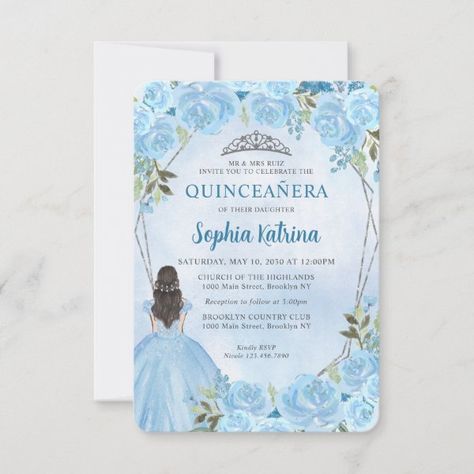 Budget Blue Silver Floral Princess Quinceañera Note Card Fairytale Sweet 16, Quince Accessories, Baby Blue Quinceanera, 16 Birthday Party Invitations, Quinceañera Party Ideas, Invitations Quinceanera, Quinceañera Invitation, Quinceañera Invitations, Quince Invitations