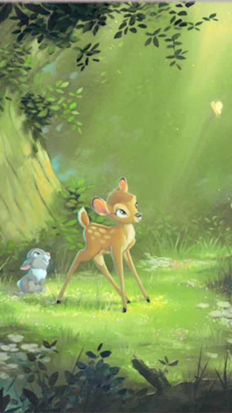 Thumper & Bambi | Phone Background || Bambi || By Waltwishes (Tumblr) Bambi Backgrounds, Bambi Wallpapers, Thumper Disney, Thumper Bambi, Bambi 1942, Bambi Art, Bambi And Thumper, Bambi Disney, Disney Fine Art