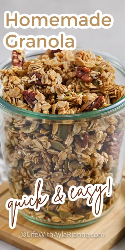 Granola With Nuts Recipe, Homemade Granola Bars With Rice Krispies, Amish Granola Recipe, Maple Granola Recipe Healthy, Granola For Breakfast, Home Granola Recipe, Quick Oats Granola Recipe, Quick And Easy Granola Recipe, Making Granola Recipes