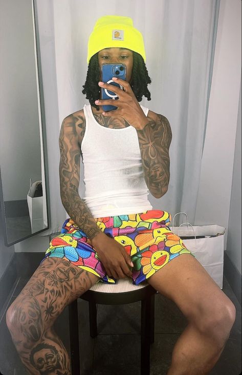 Leg Tattoo Black Men, Rapper Tattoos Ideas, Men’s Tattoo Ideas Leg, Inner Bicep Tattoo Men, Calf Sleeve Tattoo, Swag Tattoo, Vlone Clothing, Forearm Cover Up Tattoos, Arm Tattoos Black