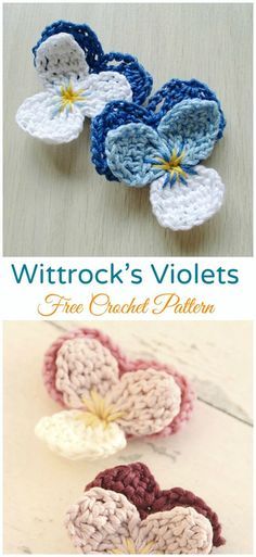 Free Knitted Flower Patterns, Crochet Violet, Crochet Pansy, Marque-pages Au Crochet, Irish Crochet Flowers, Beau Crochet, Crochet Appliques, Crochet Flowers Easy, Confection Au Crochet