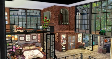 Sims 4 Urban Furniture, Loft Sims 4, Sims 4 Urban, Sims 4 Loft, Sims 4 City Living, Chic Loft, San Myshuno, Sims 4 House Plans, Casas The Sims 4