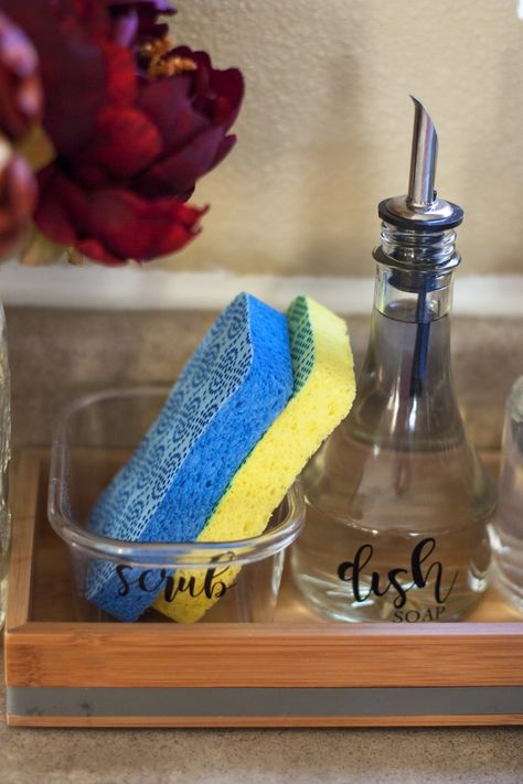 Kitchen Sink Soap Tray Ideas, Kitchen Sink Decor Ideas, Diy Soap Dispenser, Soap Dispenser Diy, Organize Kitchen Sink, Kitchen Sink Remodel, Sink Diy, Kitchen Sink Diy, Kitchen Sink Decor