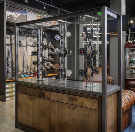 » Emerald Water Anglers store by Blackmouth Design, Seattle – Washington Fishing Store Interior, Fishing Shop Design, Fishing Store Design, Fishing Tackle Room, Commercial Design Retail, Gear Room, Merchandise Ideas, Fishing Room, Retail Store Display