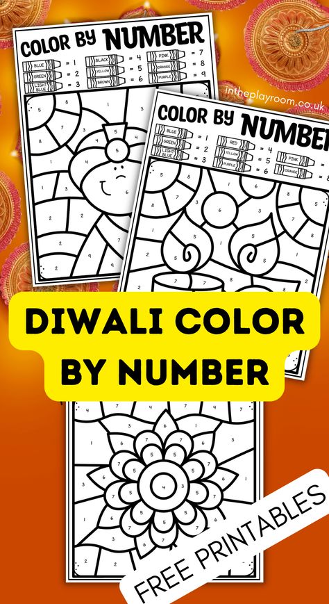 Diwali Color by Number Pages for Kids (Free Printable) - In The Playroom Diwali Math Activities Preschool, Diwali Free Printables, Diwali Classroom Activities, Diwali Activity For Kids, Diwali Colours, Happy Diwali Cards, Diwali For Kids, Indian Holidays, Stem Activities Kindergarten