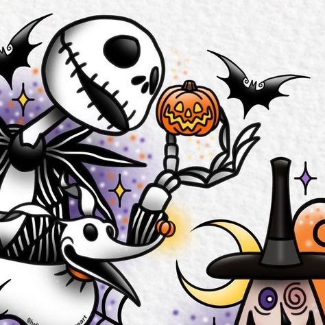 Mayor Tattoo Nightmare Before Christmas, Jack And Zero Tattoo, Oogie Boogie Tattoo Design, Jack Skellington Painting, Half Sleeve Tattoos Traditional, Nightmare Before Christmas Snowglobe, Bouquet Toppers, Nightmare Before Christmas Tattoos, Jack And Sally Tattoo