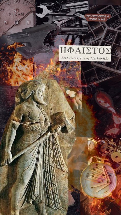 #hephaestus #greekgods #mythology #greek #fire #Crafting #aesthetic #wallpaper #lockscreen Greek Mythology Lockscreen, Hephaestus Mythology, Hephaestus Aesthetic, Greek Fire, Crafting Aesthetic, Child Aesthetic, Aesthetic Wallpaper Lockscreen, Aesthetic Pfp, Fashion Designs