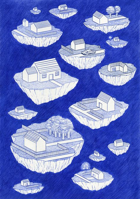 Kevin Lucbert, Illustration Design Graphique, Interesting Drawings, Blue Photography, Art Et Illustration, Arte Popular, Pen Drawing, Architecture Drawing, Art Classes