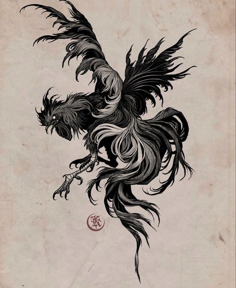 Roaster Tattoo Design, Chinese Rooster Tattoo, Rooster Tattoo Design, Rooster Drawing, Chicken Tattoo, Rooster Tattoo, Abstract Tattoo Designs, Animal Illustration Art, Rooster Art