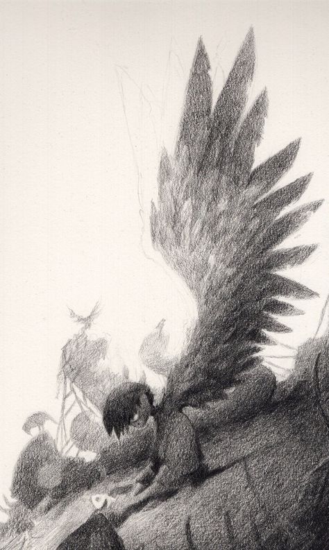 Fallen Angel Concept Art, Concept Art Black And White, Soft Drawings, Chris Campbell, Mike Yamada, Angel Sketch, Angel Graphic, Sequential Art, Interesting Drawings