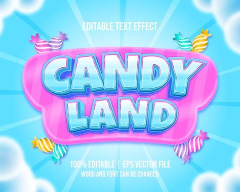 Candy land editable text effect cartoon ... | Premium Vector #Freepik #vector #background Candy Style Edit, Scary Text, Candy Text, Merry Christmas Text, Christmas Text, Birthday Text, 3d Text Effect, Cute Candy, Cartoon Games