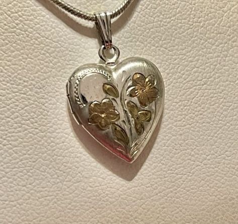 Vintage Sterling Heart Engraved Yellow & Pink Pansy Locket Pendant Necklace | eBay 1940’s Jewelry, Cute Vintage Jewelry, Teenage Wishlist, Pretty Jewellery Necklace, Swan Locket, Herbal Wedding, Amber Core, Vintage Necklace Antiques, Unique Locket Necklace