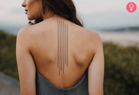 8 Straight Line Tattoo Ideas And Meaning Modern Line Tattoo, Straight Line Tattoos, Minimalist Back Tattoo, Minimalist Line Tattoo, Straight Line Tattoo, Gardenia Tattoo, Linear Tattoo, Vertical Tattoo, Olive Branch Tattoo