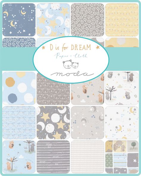 PREORDER - July/22 - D Is For Dream Charm Pack Baby Boy Fabric, Cloth Collection, Moon Quilt, Cut Fat, Bear Quilts, Quilting Notions, Moda Fabric, Applique Kit, Cross Stitch Supplies