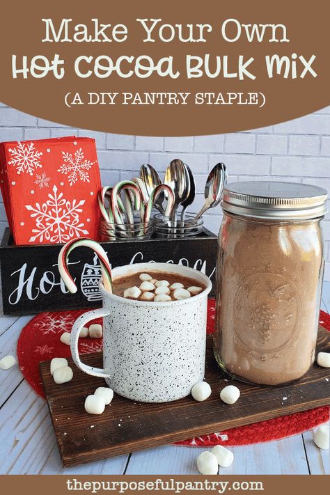 Make Your Own Bulk Hot Cocoa Mix Recipe for a DIY Pantry Staple Diy Hot Cocoa Mix Recipes, Diy Hot Cocoa Mix, Cocoa Mix Recipe, Hot Cocoa Mix Recipe, Hot Chocolate Mix Recipe, Homemade Hot Chocolate Mix, Diy Hot Chocolate, Diy Hot Cocoa, Homemade Hot Cocoa