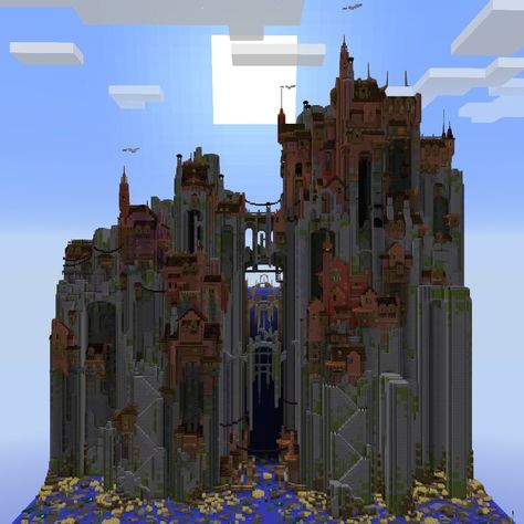 Ruins Minecraft, Kingdom Minecraft, Minecraft Temple, Cliffside House, Ruins Architecture, Minecraft Building Ideas, Bangunan Minecraft, Minecraft Castle, Ancient Kingdom