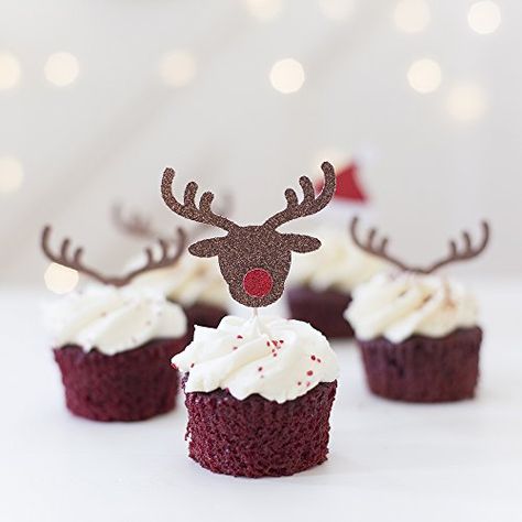 Reindeer Cupcakes, Reindeer Ears, Christmas Cupcake Toppers, Antler Christmas, Gingerbread Party, Cupcake Decorations, Diy Birthday Party, Cupcake Picks, Christmas Cupcakes