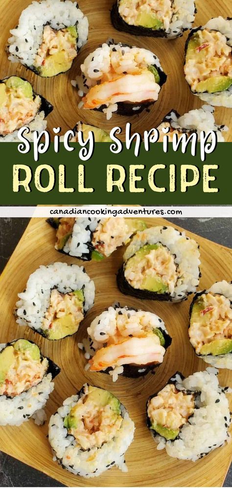 Spicy Shrimp Roll Recipe Sushi Recipes With Shrimp, Spicy Shrimp Roll, Shrimp Roll Recipe, Shrimp Rolls Recipe, Takeout Recipes, Shrimp Roll, Quick Chicken Dinner, Shrimp Sushi, Sushi Menu