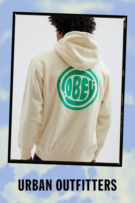 Pullover sweatshirt by OBEY with bubble logos printed at the left chest and back. Cotton poly blend sweatshirt with a drawstring hood and pouch front pocket. Features OBEY Bubble Logo hoodie sweatshirt Pullover hooded sweatshirt Drawstring hood Front & back logo graphics Pouch pocket Ribbing trims Regular fit Content + Care 58% Cotton, 42% polyester Machine wash Imported Size + Fit Model in Ivory is 6’2" and wearing size Medium Measurements taken from size Medium Chest: 50" Length: 26" | OBEY Bubble Logo Hoodie Sweatshirt in Ivory, Men's at Urban Outfitters Bubble Logo, Obey Clothing, Military Design, Jeans For Sale, Pullover Sweatshirts, Logo Graphic, Hoodie Sweatshirt, Pullover Sweatshirt, Hooded Sweatshirt