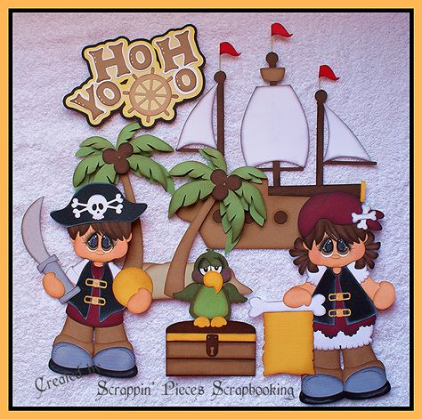 Yo Ho Ho pattern~ DT Debbie           Scrappin' Pieces Scrapbooking Scrapbook Beach, Camping Scrapbook, Paper Piercing, Cute Scrapbooks, Paper Piecing Scrapbooking, Pirate Kids, Disney Scrapbooking Layouts, Halloween Scrapbook, Box Designs