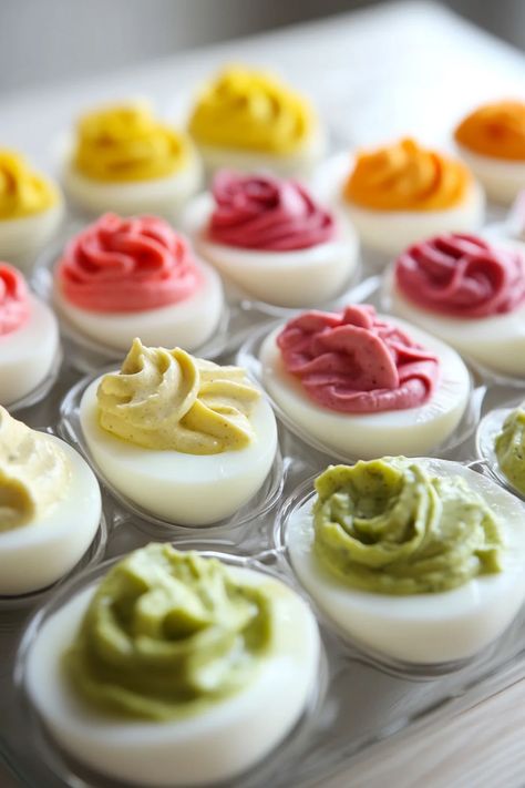 Add a pop of color to your appetizer spread with these Colored Deviled Eggs. Vibrant and tasty, they’re a festive twist on the classic, perfect for holidays or parties. #DeviledEggs #ColorfulEats #PartyAppetizers Colored Deviled Eggs, Classic Deviled Eggs, Deviled Eggs Classic, Light Salad, Deviled Eggs Recipe, Hearty Dinner, Favorite Appetizers, Fun Easy Recipes, Coloring Eggs