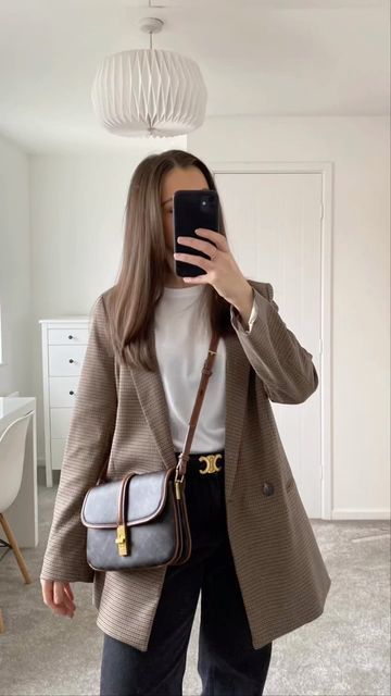 Would you wear it on Instagram: "GRWM 🤎 Blazer @hm T-shirt @hm Jeans @asos Bag @mango Boots @topshop (old) ##celinebelt #winteroutfit2022 #springoutfit2023 #neutralstyle #springstyle2023 #straightlegjeans #outfitsoftheweek #Ootd #getreadywithme #mangohaul2023 #mangobag #celinebag" Mango Bag Outfit, Hm Jeans, Mango Boots, Mango Bag, Mango Bags, Outfit Winter, Neutral Fashion, Celine Bag, Fall Style