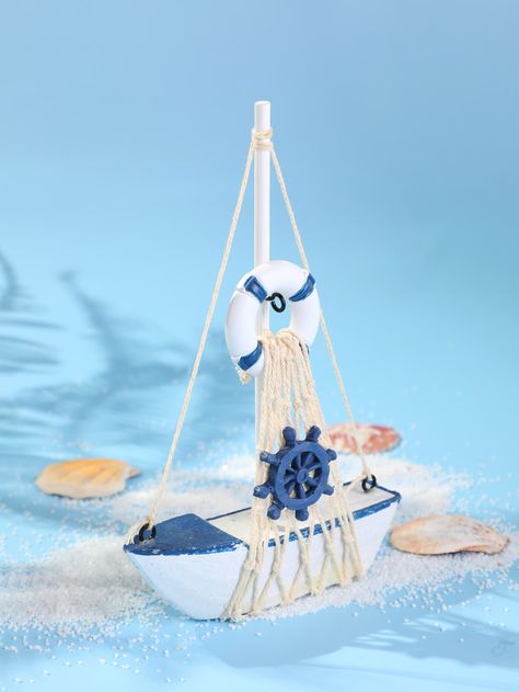 A Mini Sailboat Model Decoration Wooden Miniature Sailing Boat Home Decor , Beach Nautical Design, Navy Blue and White Multicolor    Polyresin     Home Decor, size features are:Bust: ,Length: ,Sleeve Length: Sailboat Model, Mini Boat, Wooden Miniature, Lake Theme, Beach Themed Crafts, Diy Beach Decor, Model Sailboat, Beach Themed Party, Sea Crafts