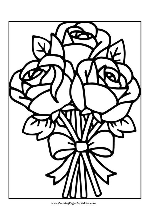 Bouquet of roses tied together with a bow. Coloring Pages Roses, Rose Coloring Pages Free Printable, Color Pages Free Printable, Cartoon Snake, Rose Coloring, Snake Coloring Pages, Rose Coloring Pages, Best Rose, Simple Rose