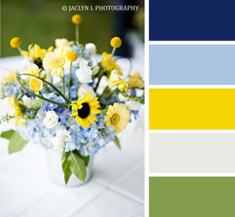 Party color scheme, summer time lemonade stand, summer color schemes, blue and yellow party color scheme Beach Color Schemes, Kitchen Renos, Yellow Color Combinations, Bracelet Colors, Sunflower Colors, Yellow Colour Scheme, Color Palette Yellow, Yellow Living Room, Yellow Bedroom