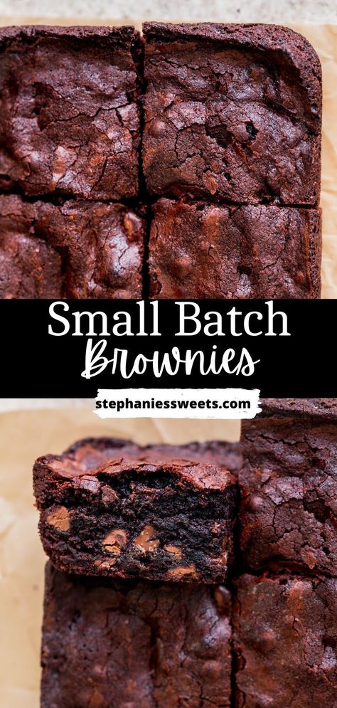 These thick and fudgy brownies make a small batch of 8. They are perfect for any small gathering or holiday party! They have the full flavor of a perfect fudgy brownie without all the leftovers of a large batch. Small Batch Brownies, Chocolate Treats Easy, Nutella Recipes Brownies, Small Batch Baking, Brownies Recipe Homemade, Chewy Brownies, Dessert For Two, Homemade Brownies, Peanut Butter Chips