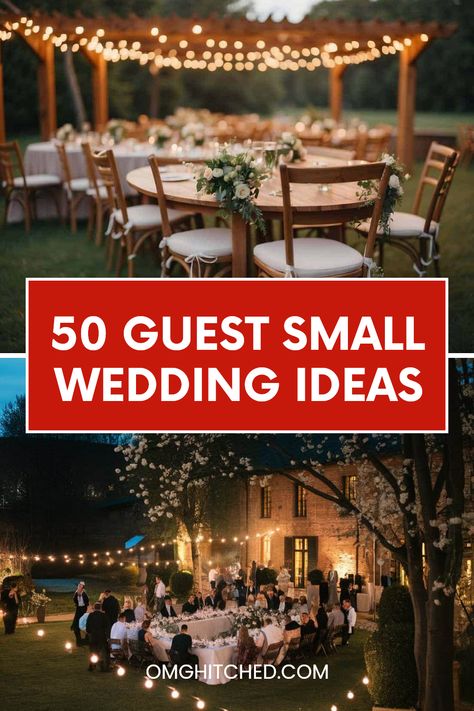 Wedding For 40 Guests, Small September Wedding, Small Wedding 50 Guests, Intimate Backyard Wedding Ideas, Community Center Wedding Reception, Small Rustic Wedding Ideas, Simple Inexpensive Wedding Ideas, Small Spring Wedding Ideas, Cute Small Wedding Ideas