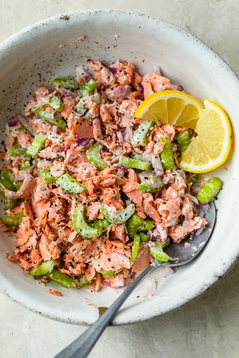 Salmon Salad Cold Salmon, Salmon Salad Sandwich, Salmon Salad Recipes, Leftover Salmon, Salad Aesthetic, Low Carb Wraps, Protein Lunch, Healthy Salmon, Whole Wheat Pasta