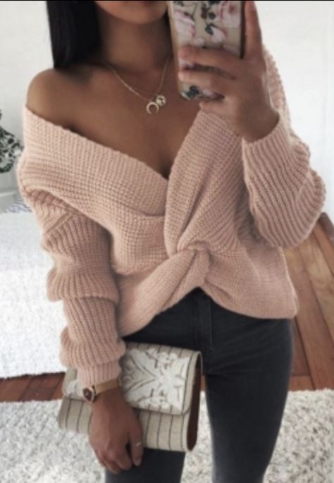 "Knotty Girl" V Neck Knot Sweater Knotted Sweater, Knot Sweater, White Fashion Casual, Color Tops, Women Sweaters, Beautiful Sweater, Loose Outfit, Cute Sweaters, Solid Tops