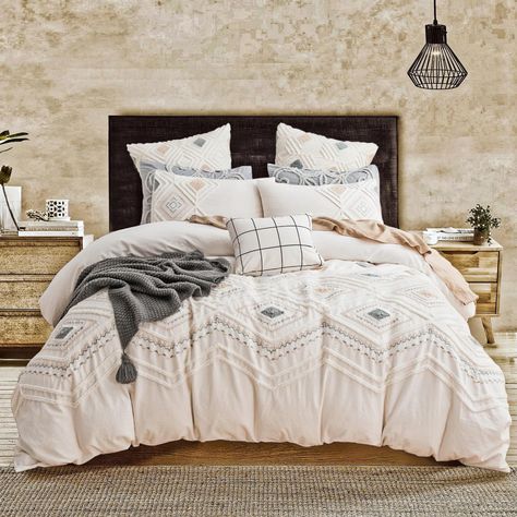 PRICES MAY VARY. This king duvet cover set is made of premium washed cotton with linen look , this means higher quality than polyester ( microfiber) products , being far away from poor breath-ability and static electricity problem . Classic Bohemian design , embroidery is beautifully displayed on washing cotton duvet cover and matching pillowshams. Strong tufted fastness : Being different from common cotton tufted duvet cover products , our Masiniss duvet cover set takes unique tufting technique Embroidered Duvet Cover, Boho Duvet Cover, Boho Duvet, King Duvet Cover Sets, Boho Bedding, Duvet Bedding, Cotton Duvet Cover, Quilt Cover Sets, King Duvet