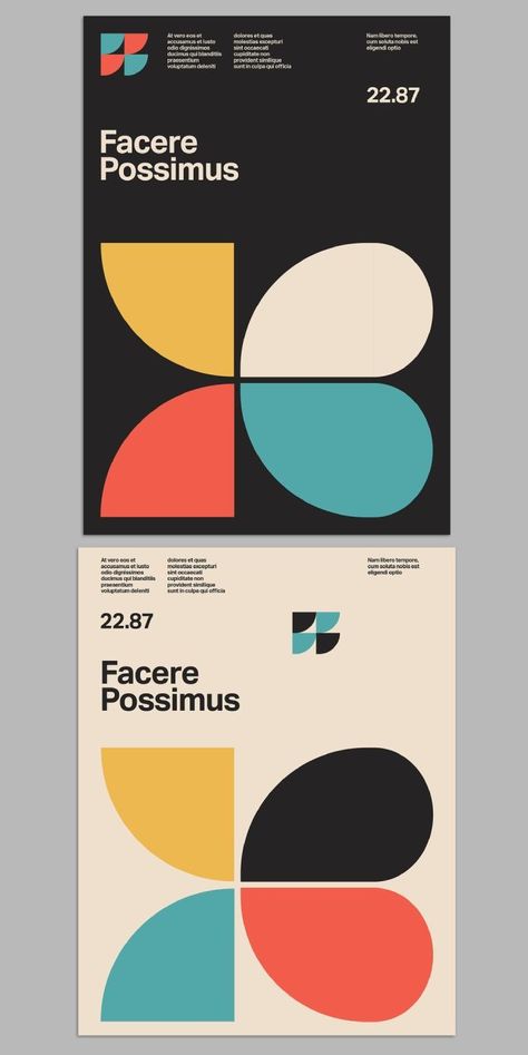 Graphic Design Inspiration Minimalist, Postmodern Poster Design, 2 Color Design Graphics, Bold Shapes Graphic Design, Graphic Design Posters Vintage, Swiss Type Poster, Swiss Color Palette, Vintage Minimalist Design, Scandinavian Poster Design