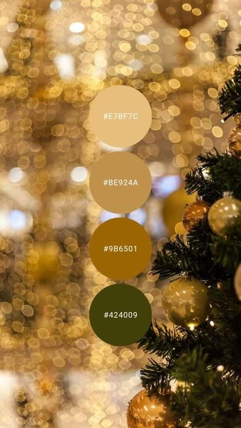 New Year’s Eve Color Palette, Christmas Decorations Color Schemes, Christmas Colour Palette 2024, 2024 Christmas Color Trends, Golden Christmas Decorations, Gold Color Palette Colour Schemes, Green And Gold Wedding Palette, Green And Gold Christmas Wedding, Jewelry Color Palettes