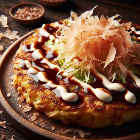 Okonomiyaki: Savory Delight of Japanese Cuisine Japanese Main Dishes, Japanese Cuisine Photography, Japan Food Photography, Okonomiyaki Rezept, Japanese Food Photography, Fusion Dishes, Savory Pancakes, Japan Food, Cooking Techniques