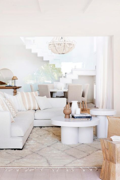 Lana Taylor’s Mediterranean Home On Sydney's North Shore Hamptons Coffee Table, Mediterranean Living Room, Three Birds Renovations, Mediterranean Style Home, Big Sofas, Three Birds, Comfy Sofa, Coffee Table White, White Cushions