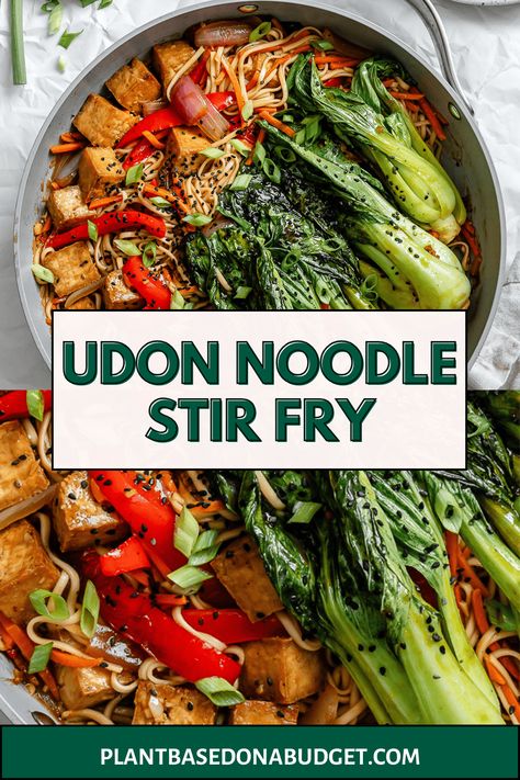 Udon Noodles Stir-Fry Tofu Udon Noodles Stir Fry, Vegetable Udon, Noodles Stir Fry, Yaki Udon, Udon Noodle, Plant Based Recipes Dinner, Wheat Noodles, Plant Based Dinner, Spicy Noodles