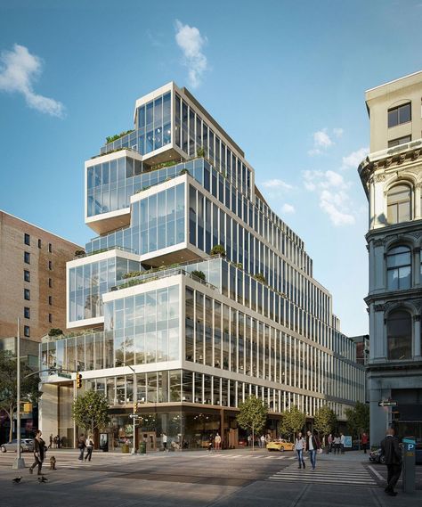 Gallery of Perkins+Will Designs Manhattan Office Building Sculpted by Setback Restrictions - 1 Commercial And Office Architecture, Office Building Architecture, Greenwich Village, Building Facade, Architecture Office, Facade Architecture, Facade Design, Modern Buildings, Residential Building