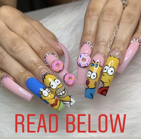 Nails Artwork, Nails Cartoon, Cartoon Nail Designs, Music Nails, Disney Acrylic Nails, Set Nails, Cartoon Nails, Nail Work, Long Nail Art