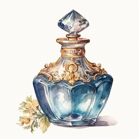 Nautical Art Drawing, Bottle Watercolor, French Perfume Bottles, Perfume Art, Bottle Drawing, Perfume Bottle Design, French Perfume, Fantasy Props, Diy Watercolor Painting