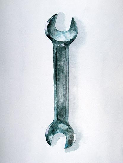 Wrench Watercolor by Robert Spellman Watercolor Everyday Objects, Man Made Objects Drawings, Man Made Objects, Jim Dine Art, Wrench Tattoo, Tools Aesthetic, Tool Tattoo, Tools Art, Jim Dine