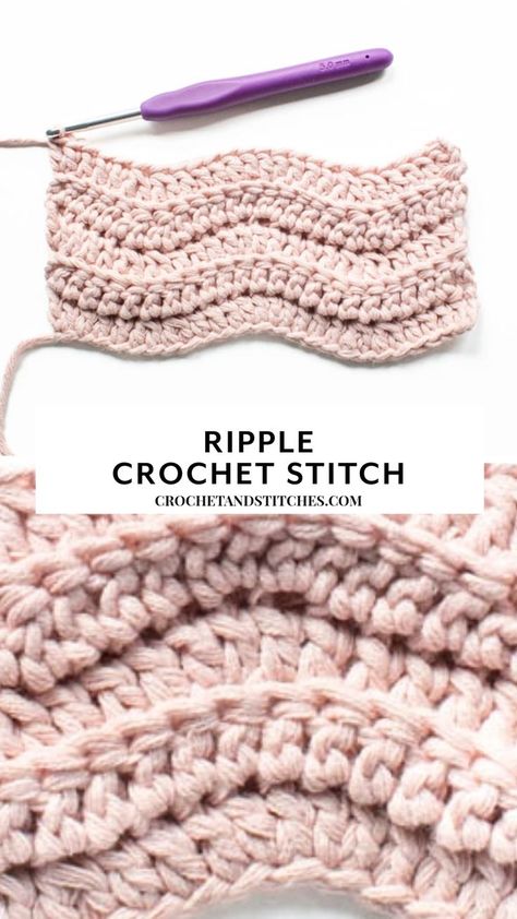 Ripple Crochet Stitch Ripple Crochet Pattern Free, Wavy Crochet Pattern, Ripple Crochet Pattern, Crochet Ripple Stitch, Textured Crochet Stitches, Ripple Stitch Crochet, Wavy Crochet, Ripple Crochet, Crochet Ripple Pattern