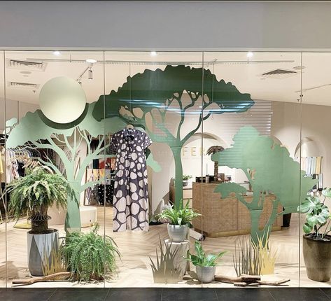 Safari Window Display, Tree Window Display, Anthropologie Window Display, Animal Illustration Kids, Window Illustration, Alternative Flooring, Safari Decorations, Wall Panel Design, Vbs 2024