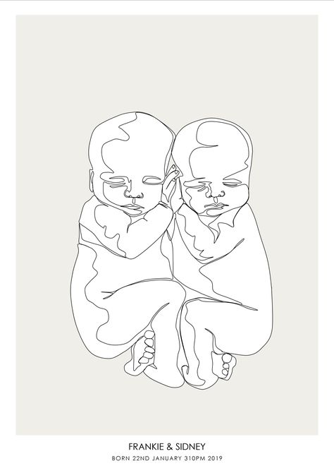 A SINGLE LINE CONNECTS THOSE WE ARE DESTINED TO LOVE Twin Line Art, Twin Drawing, Twins Drawing, Angel Baby Boy, Twin Tattoos, Baby Logo Design, Camels Art, Birth Poster, Poster Portrait