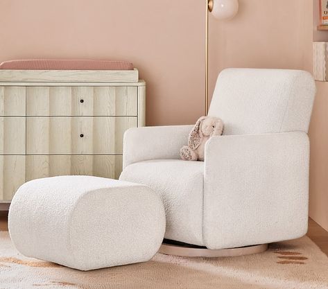 west elm kids x pbk x Sarah Sherman Samuel Upholstered Swivel Chair | Pottery Barn Kids Nursery Chairs, Extra Wide Dresser, Elegant Nursery, Sarah Sherman, Sarah Sherman Samuel, Glider And Ottoman, Nursing Chair, Upholstered Swivel Chairs, Stylish Nursery